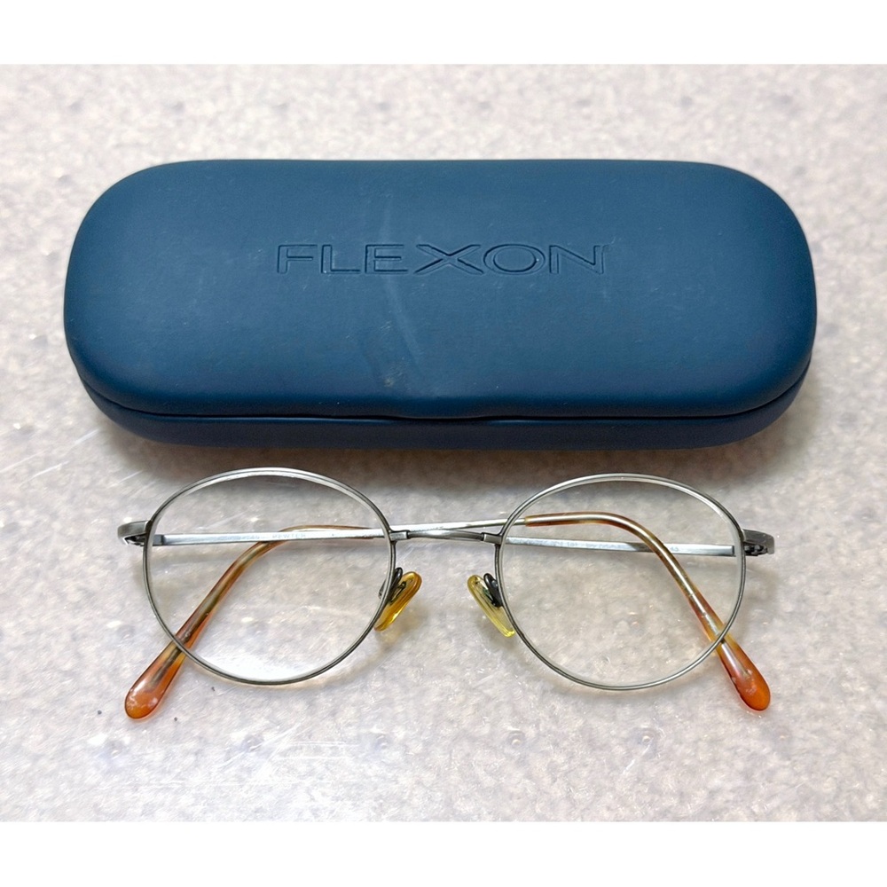 Flexon by Marchon 181 Pewter Frames Glasses Metal Round Oval Silver Case